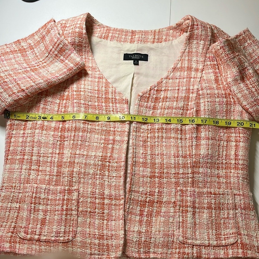 Talbots Orange,Pink & Cream Tweed Open Blazer w/pockets & Cropped Length Size 14 - Picture 15 of 17